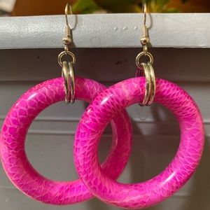 Girly Pinky Paper Snakeskin Hoop Earrings